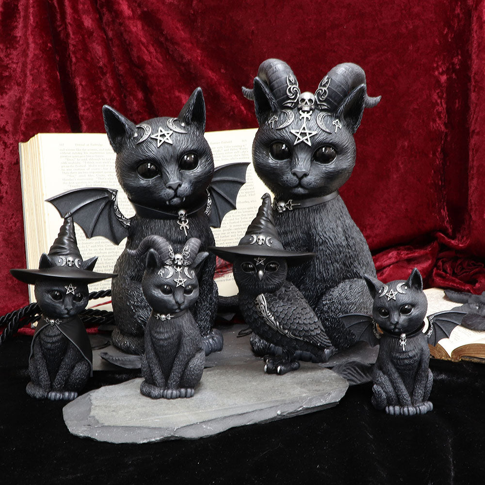 Statue de chat noir avec chapeau de sorcière, Figurines croissant de lune,  chat à balai mignon, ornements'hal